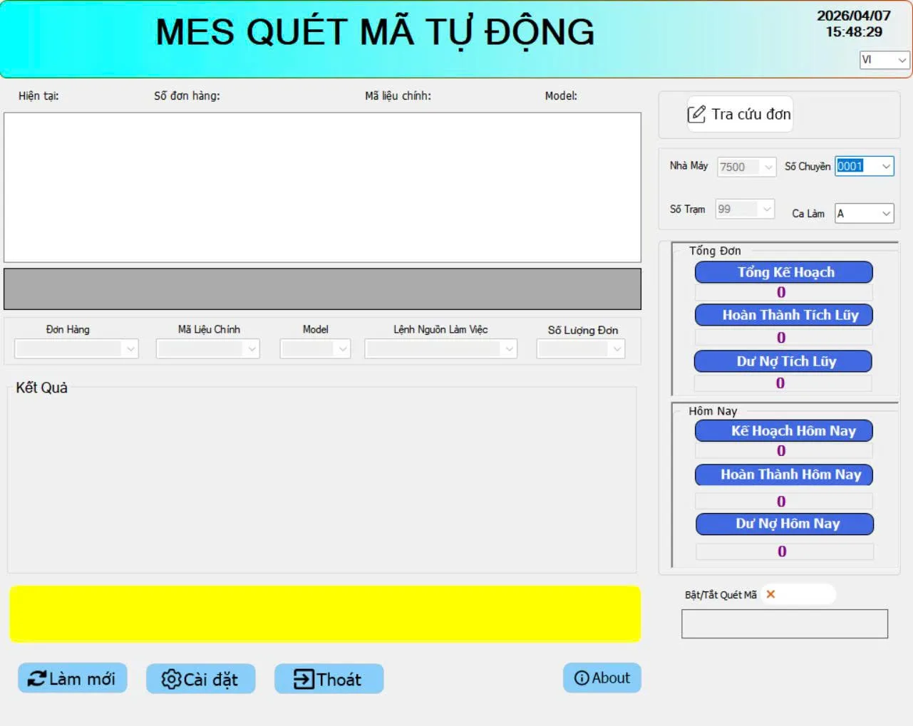 giao diện MES quét sản lượng